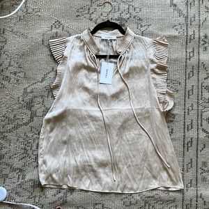 NFS Consigning 4/30 Frame Denim Cream Ruffle-Sleeve Silk Blouse